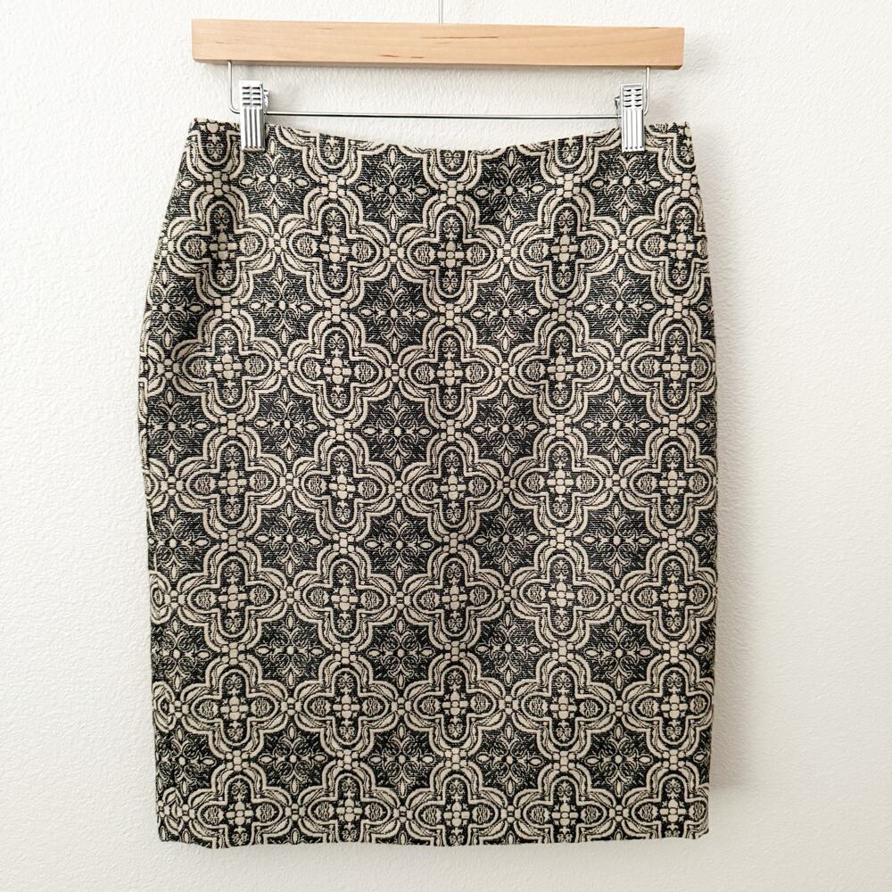 TALBOTS | Gold Beige Black Metallic Geometric Straight Pencil Lined‎ Skirt |  4